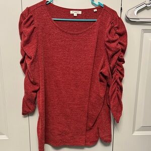 Max Studio Crimson Ruched-Sleeve Long Sleeve Knit Top